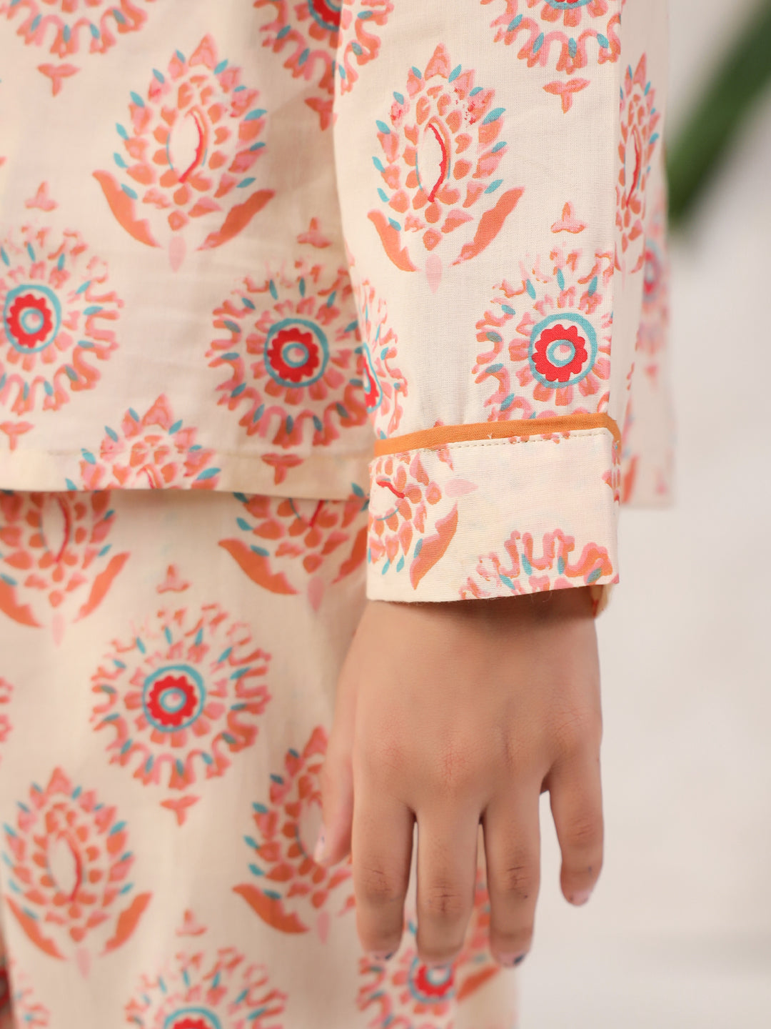 Pink Flower Printed Cotton Night Suit Set for Kids