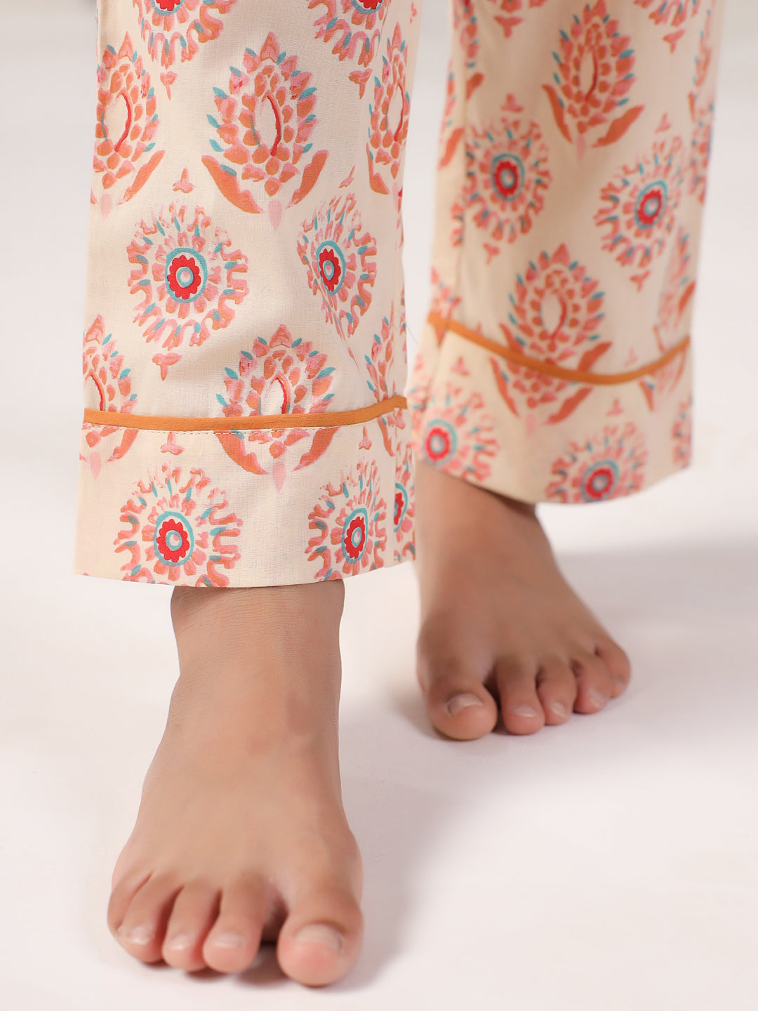 Pink Flower Printed Cotton Night Suit Set for Kids - SanskrutiHomes