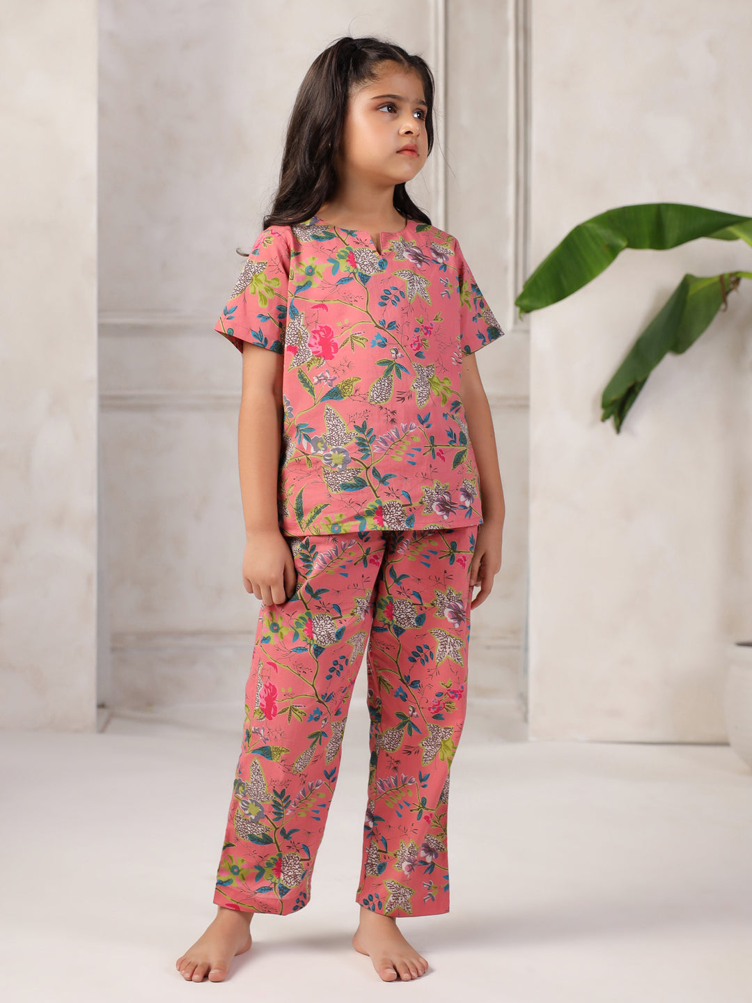 Floral Printed Cotton Night Suit Set for Kids