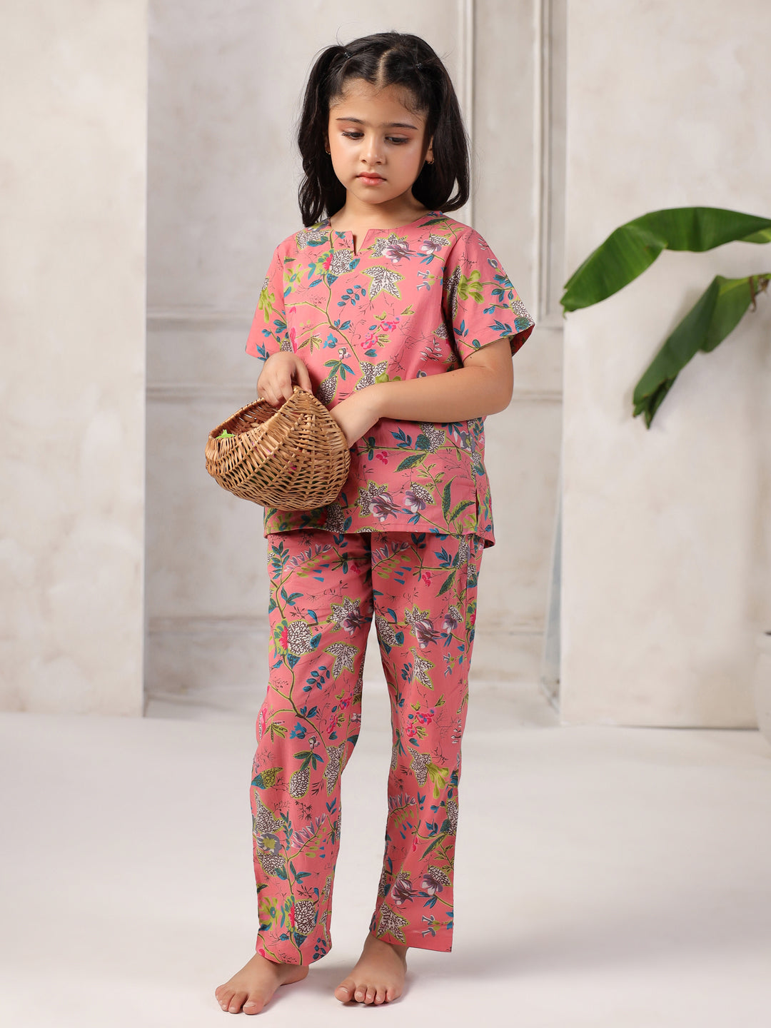 Floral Printed Cotton Night Suit Set for Kids