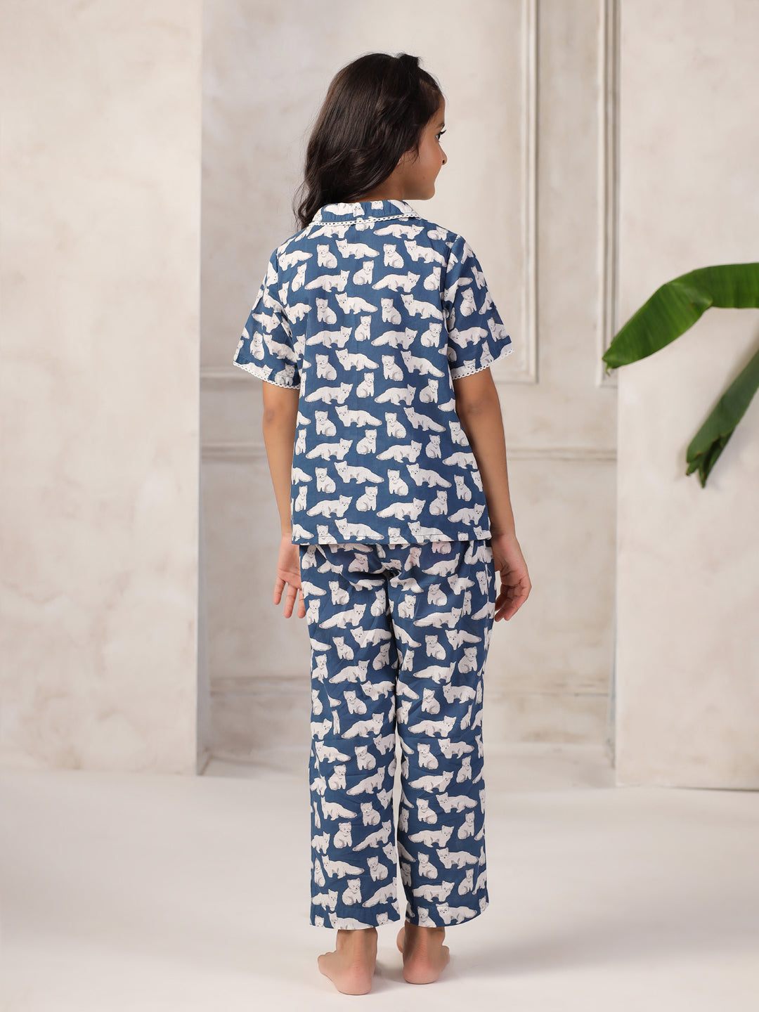 Blue Cotton Printed Night Suit for Kids