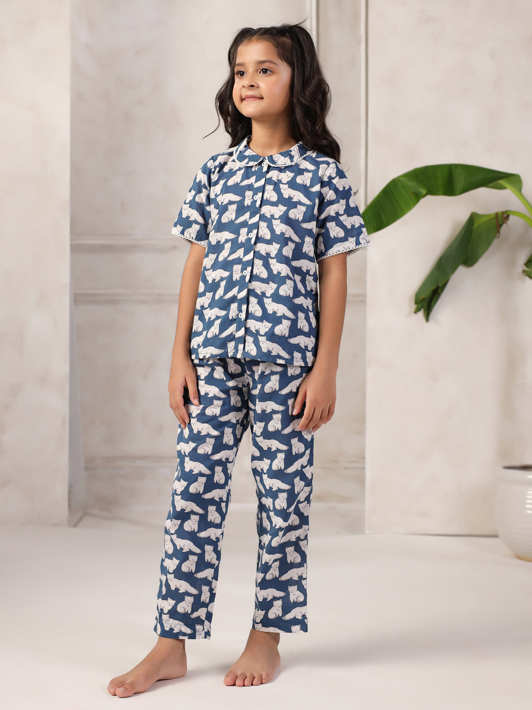Blue Cotton Printed Night Suit for Kids