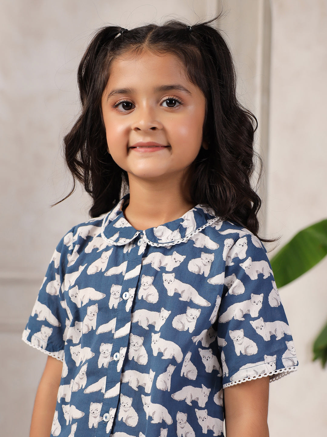 Blue Cotton Printed Night Suit for Kids