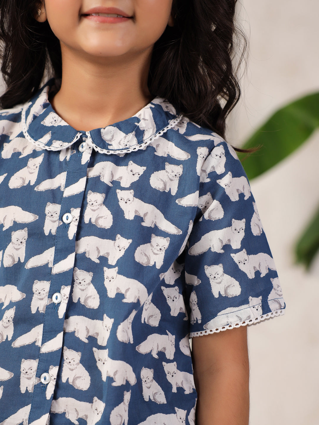 Blue Cotton Printed Night Suit for Kids