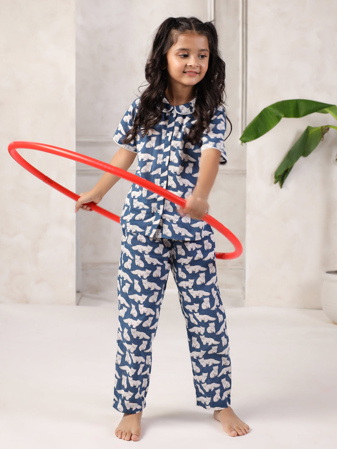 Blue Cotton Printed Night Suit for Kids