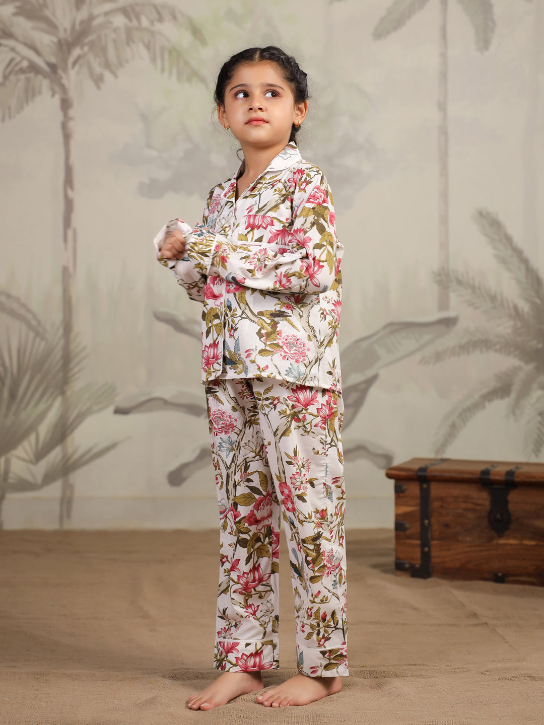 Multicolor Flower Printed Cotton Night Suit Set