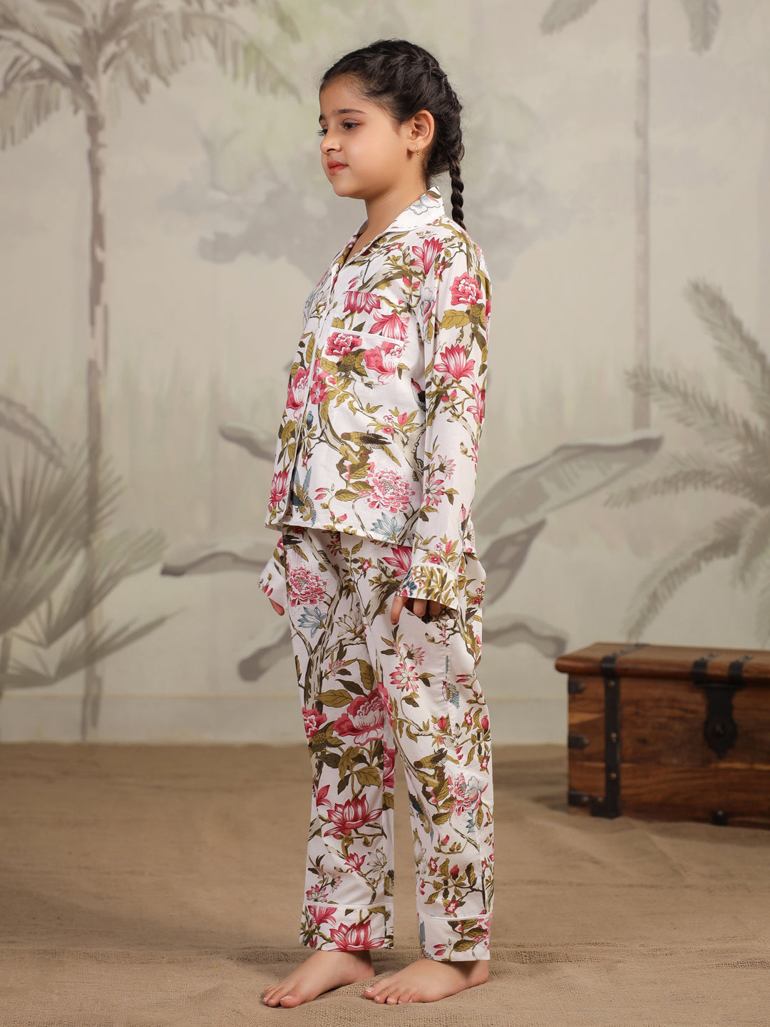 Multicolor Flower Printed Cotton Night Suit Set