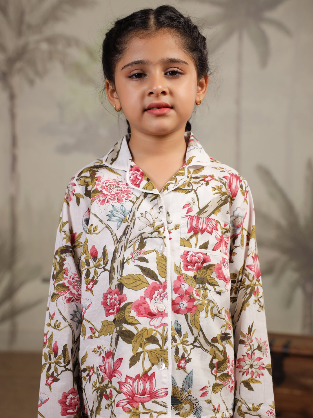 Multicolor Flower Printed Cotton Night Suit Set