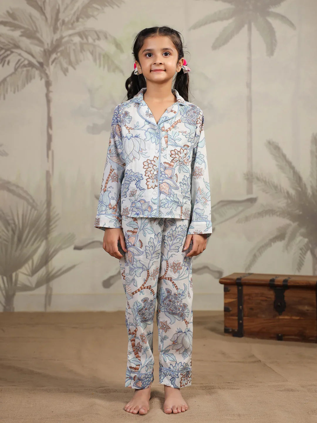 Cotton Floral Printed Night Suit Set for Kids - SanskrutiHomes