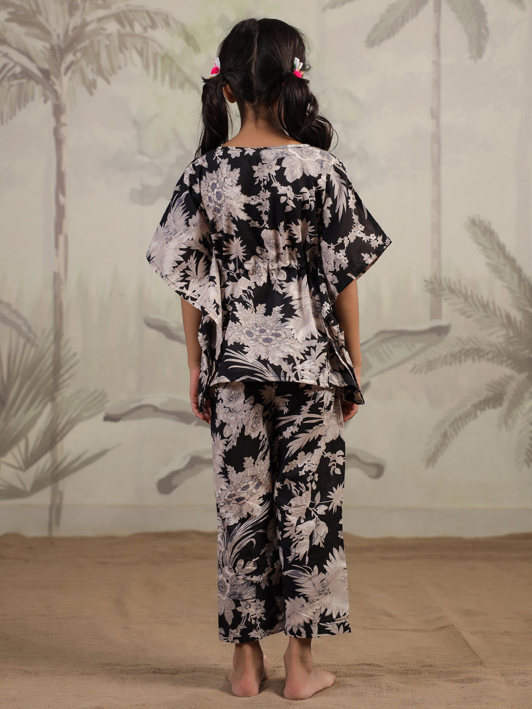 Floral Printed Cotton Kaftan Night Suit for Kids