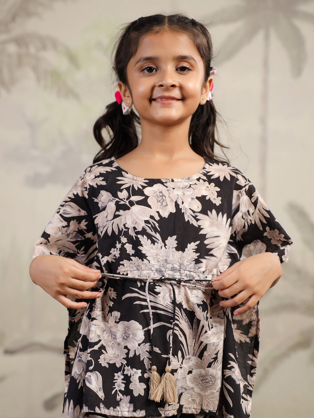 Floral Printed Cotton Kaftan Night Suit for Kids