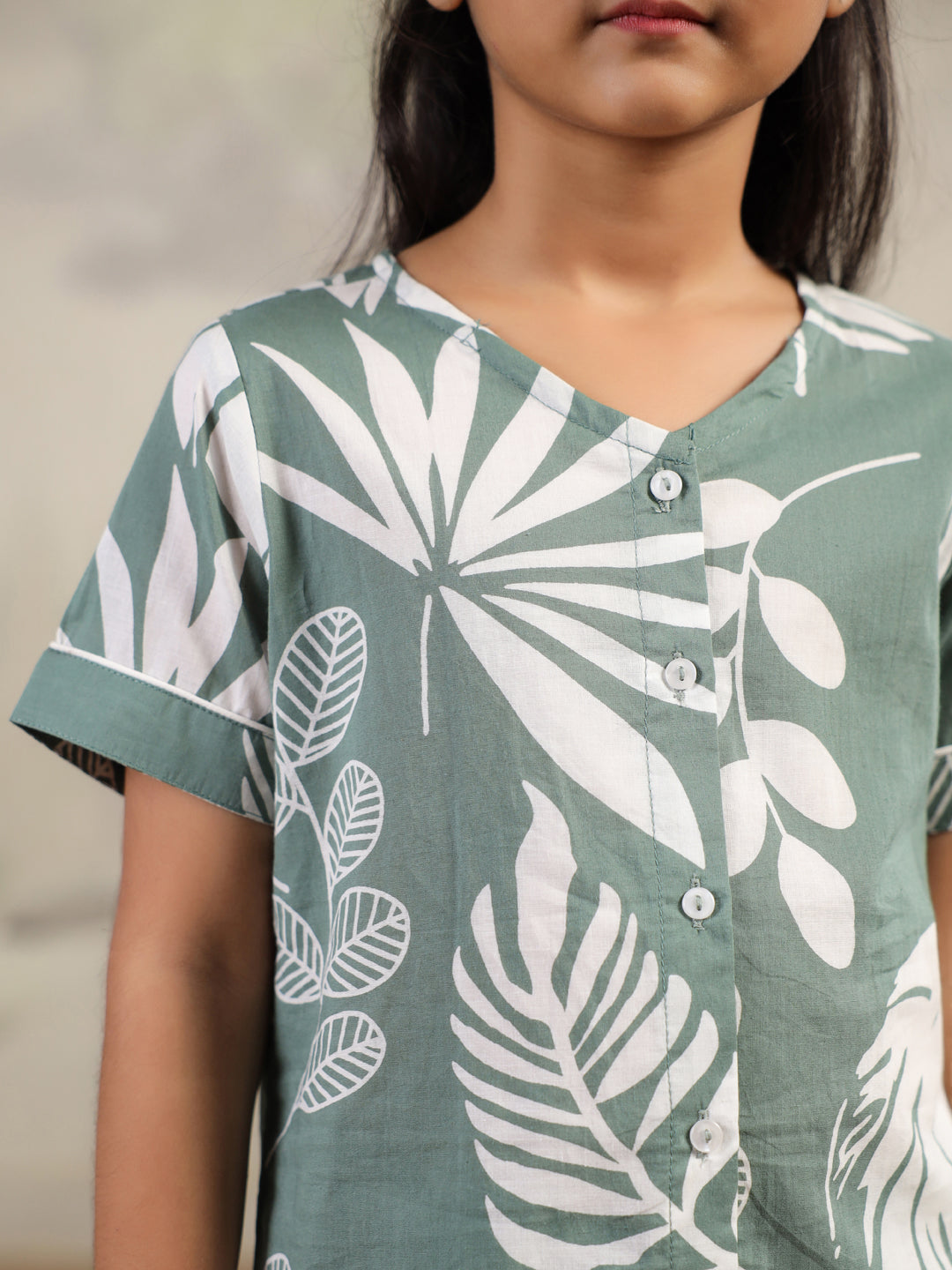 Cotton Printed V-Neck Night Suit for Kids