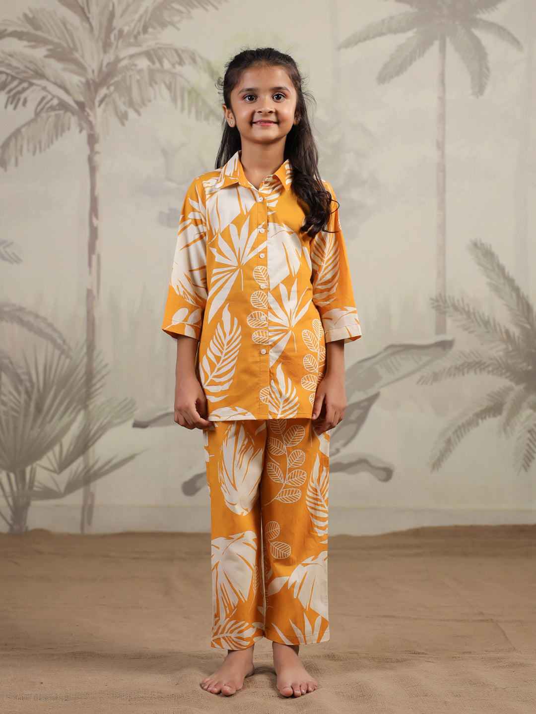 Floral Printed Cotton Night Suit Set for Kids