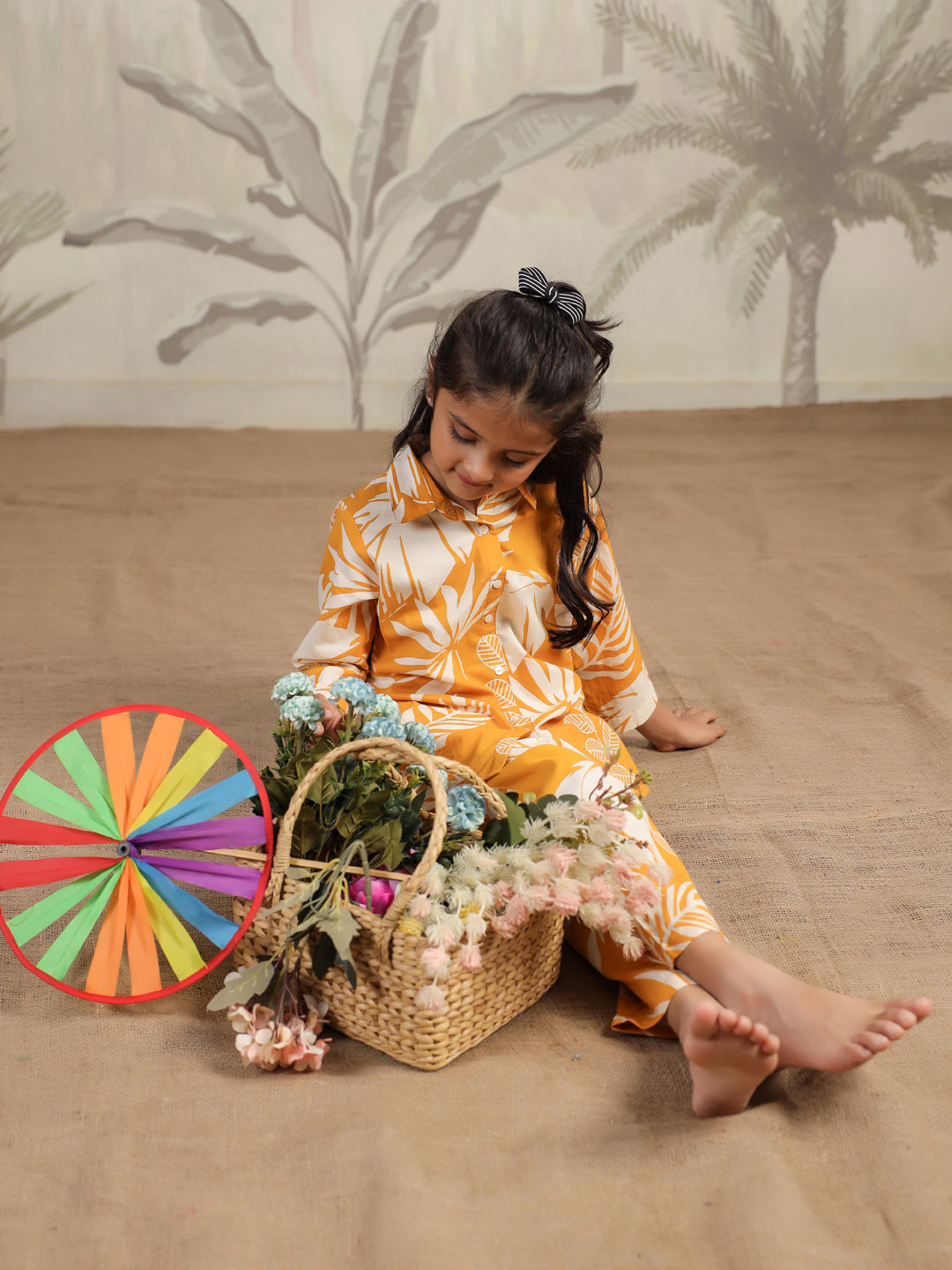Floral Printed Cotton Night Suit Set for Kids