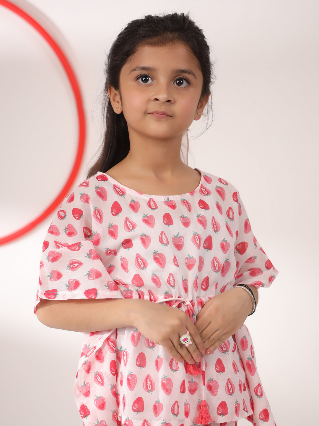 Pink Strawberry Printed Cotton Night Suit for Kids - SanskrutiHomes