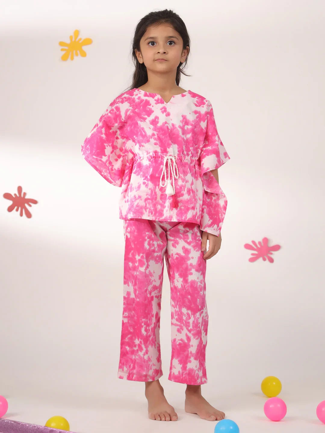 Kids Pure Cotton Pink Colour Printed Night suits - SanskrutiHomes