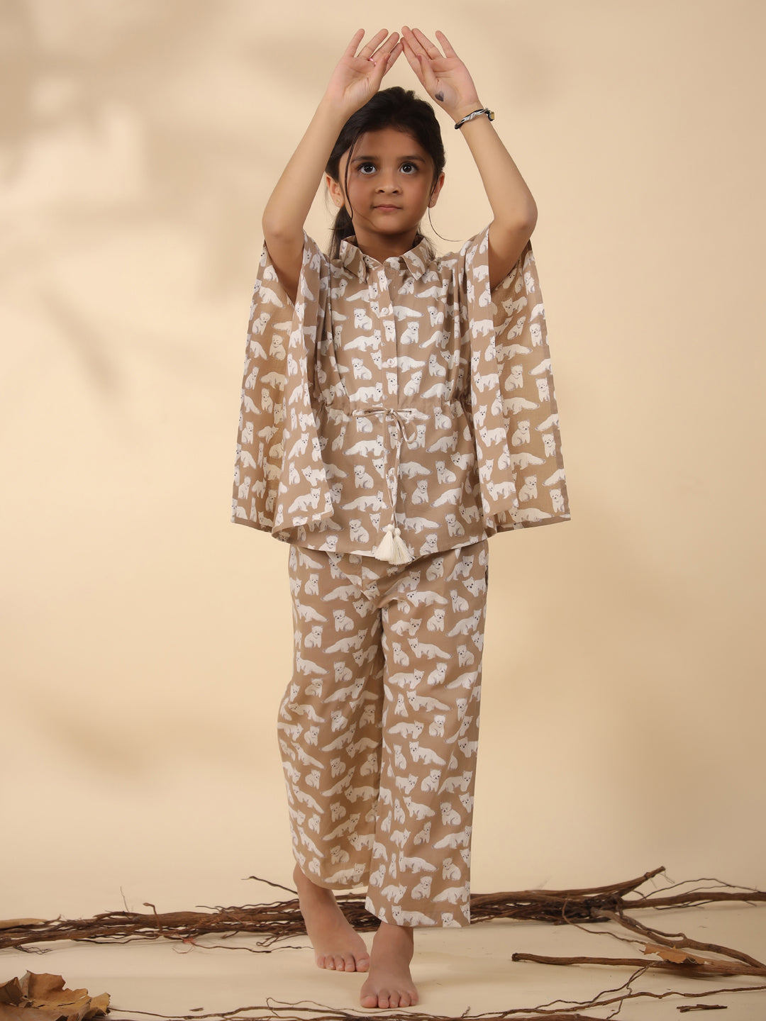 Kids Pure Cotton Brown Colour Printed Night suits