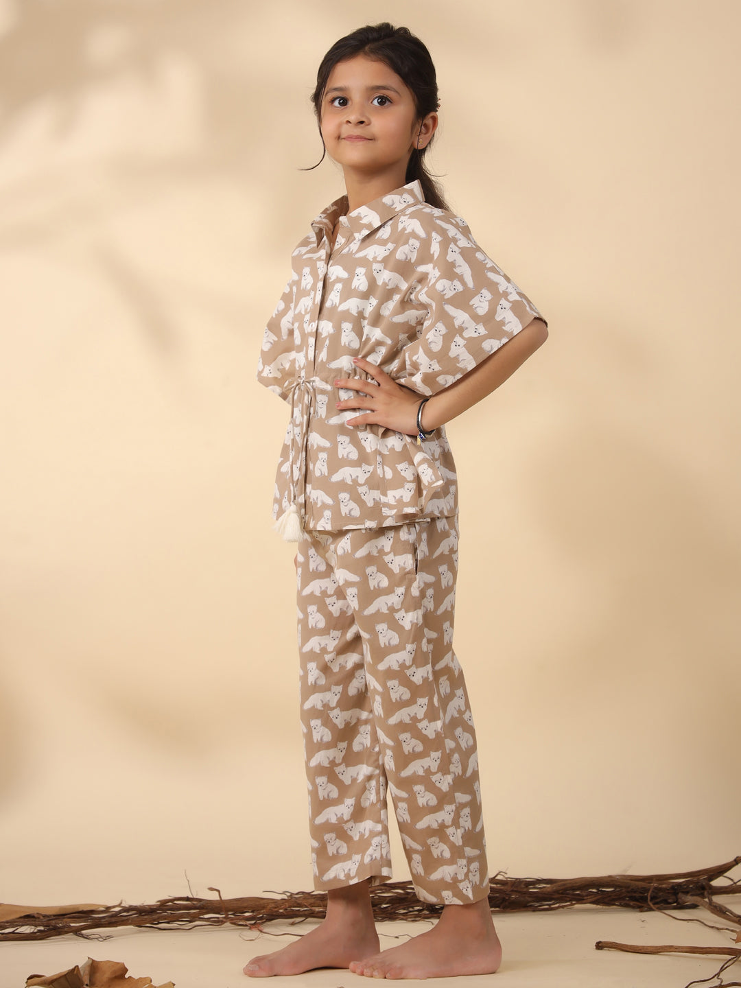 Kids Pure Cotton Brown Colour Printed Night suits