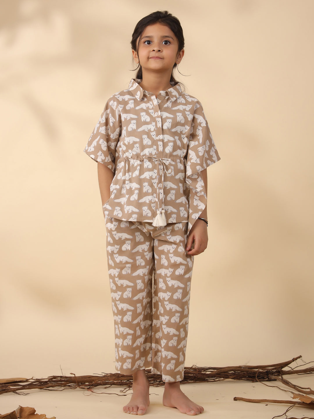 Kids Pure Cotton Brown Colour Printed Night suits