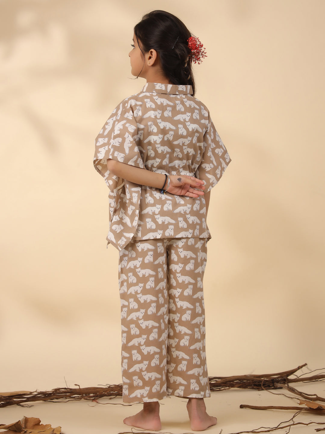 Kids Pure Cotton Brown Colour Printed Night suits