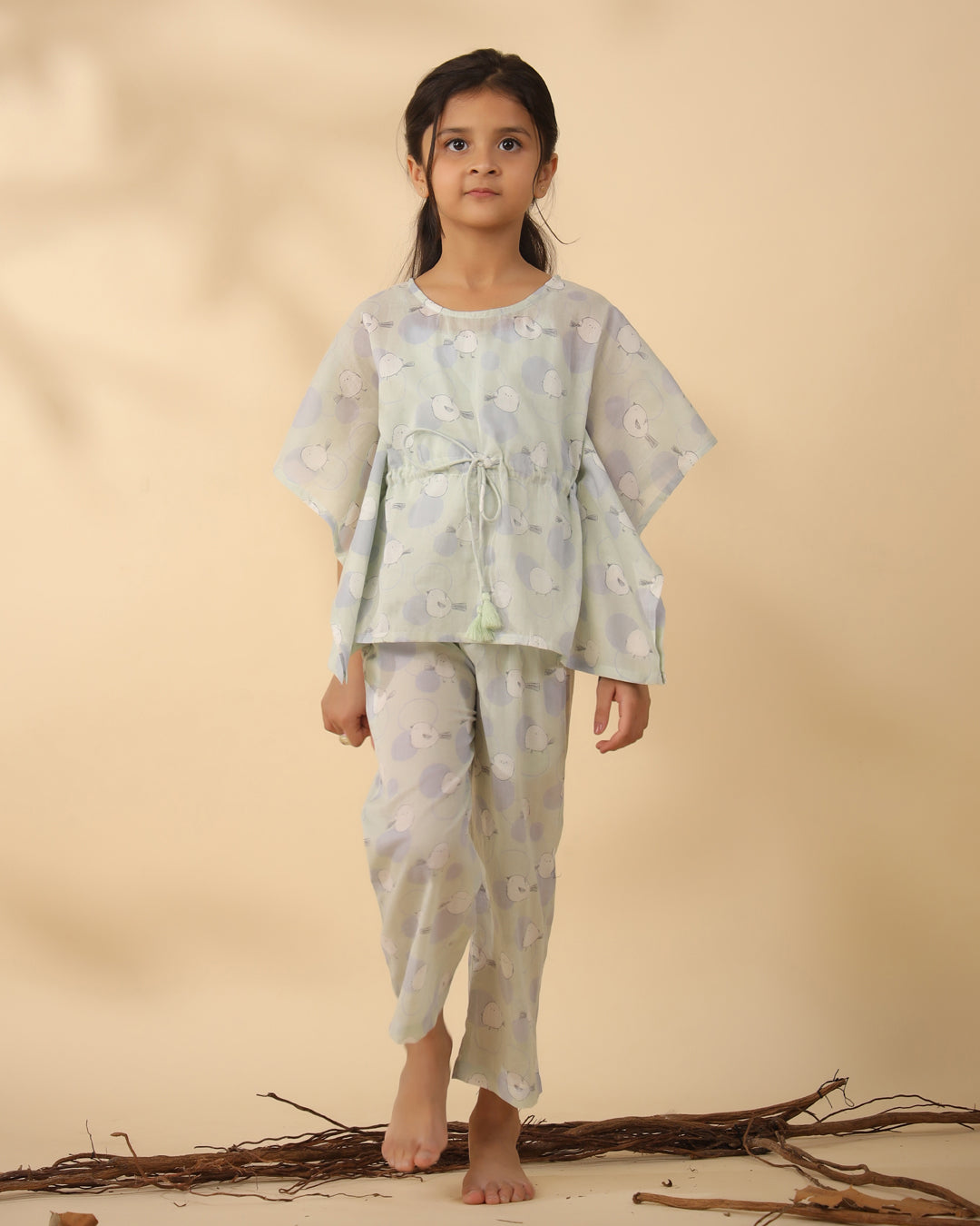 Printed Cotton Kaftan Night Suit For Kids