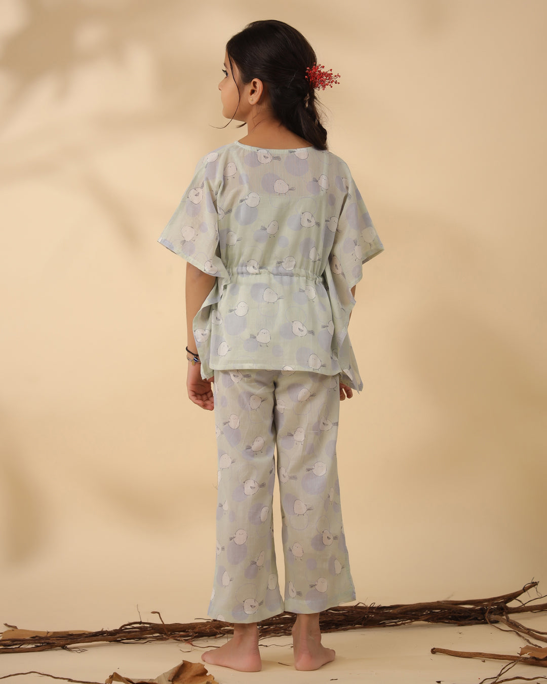 Printed Cotton Kaftan Night Suit For Kids