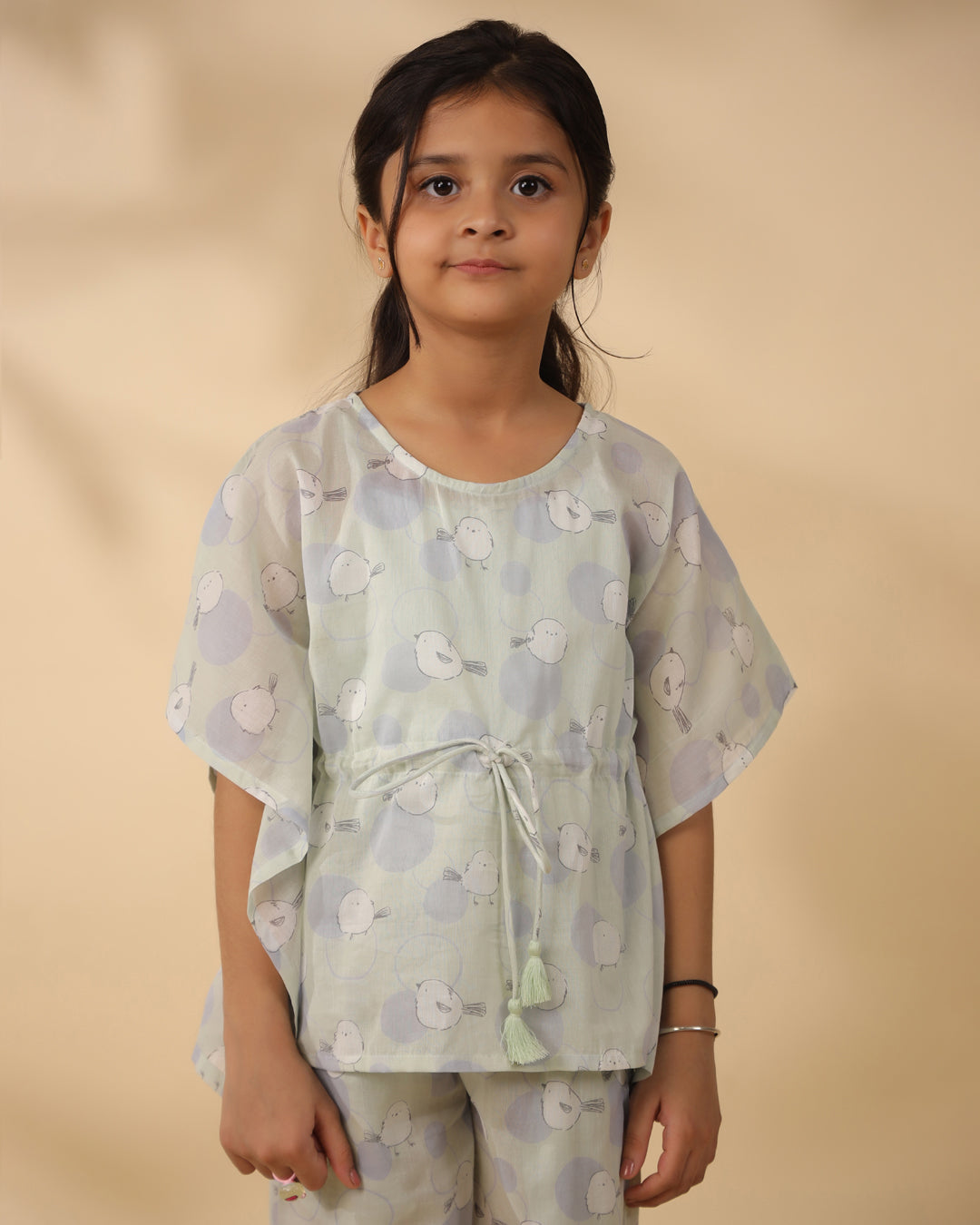 Printed Cotton Kaftan Night Suit For Kids