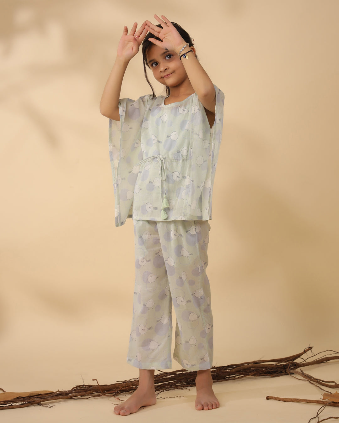 Printed Cotton Kaftan Night Suit For Kids