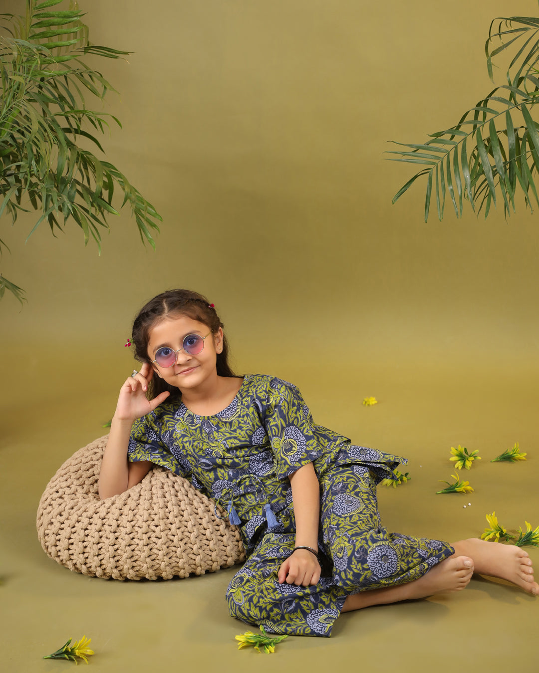 Kids Pure Cotton Green Colour Printed Night suits - SanskrutiHomes