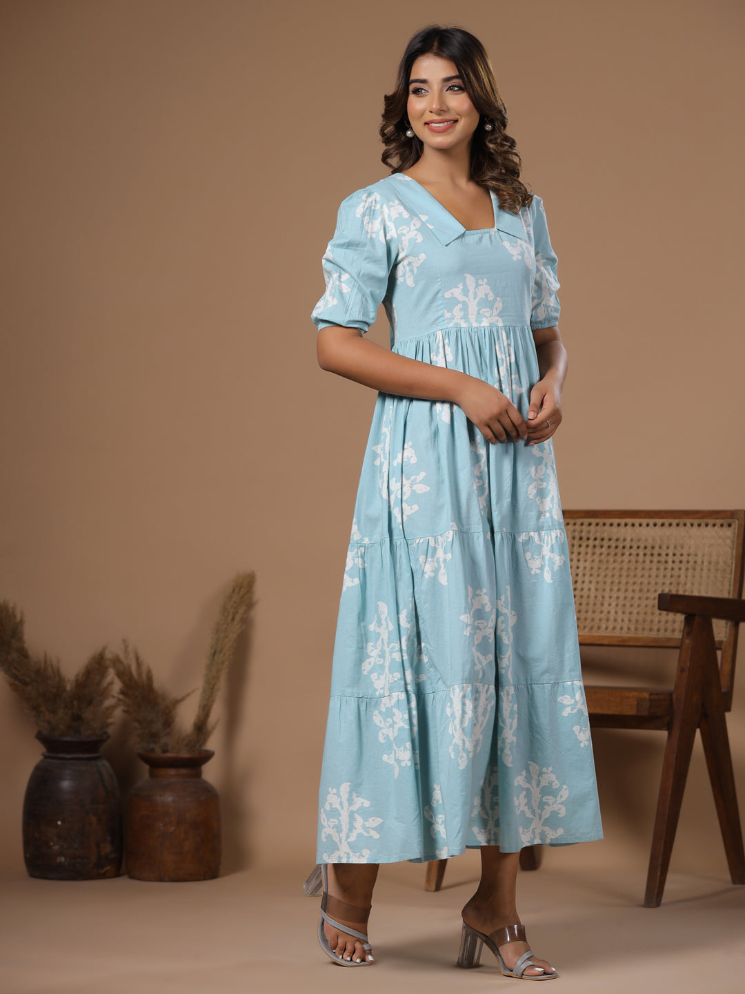 Women Blue Printed Ethnic Dress