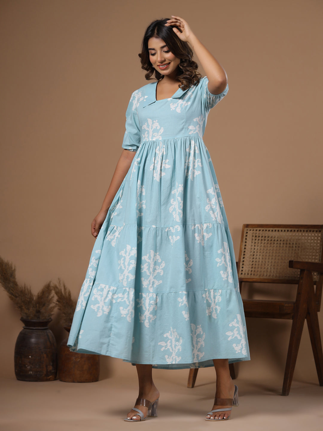 Women Blue Printed Ethnic Dress