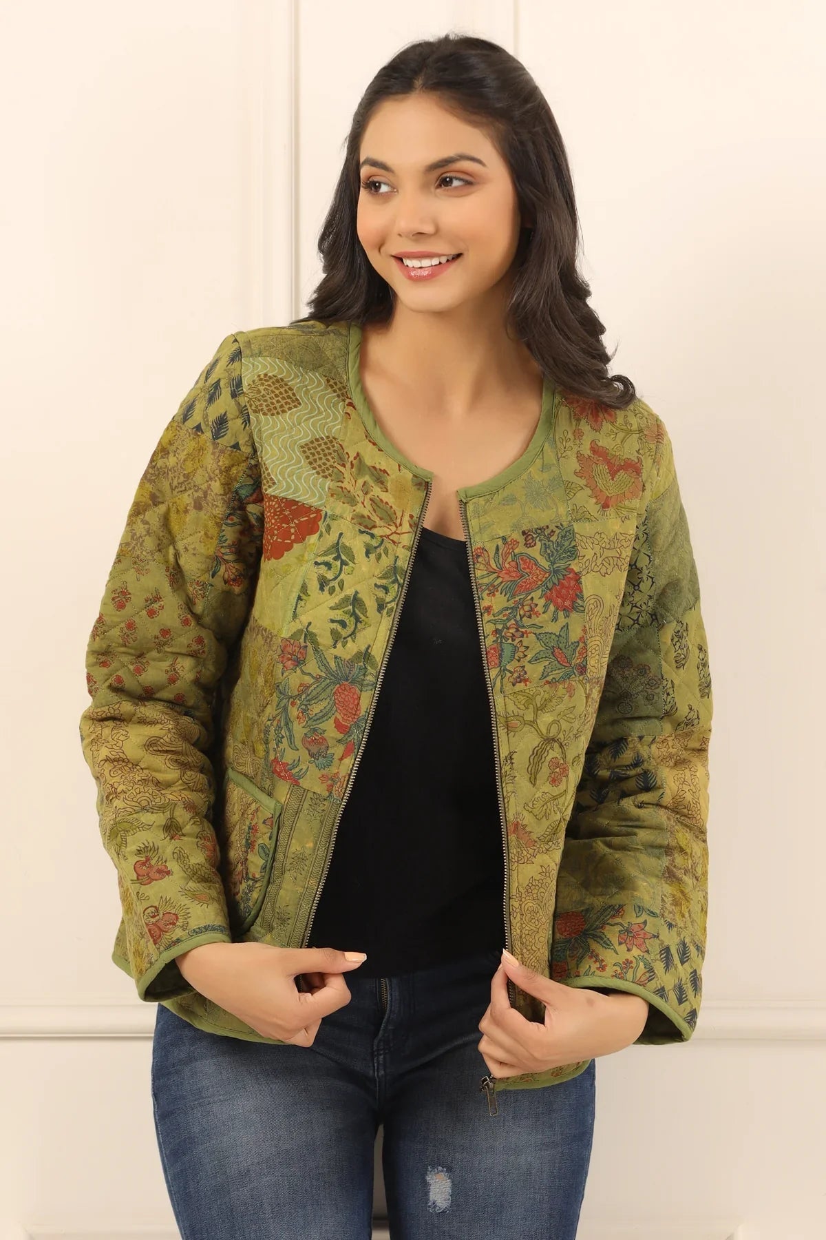 Printed women quilted jacket - SanskrutiHomes