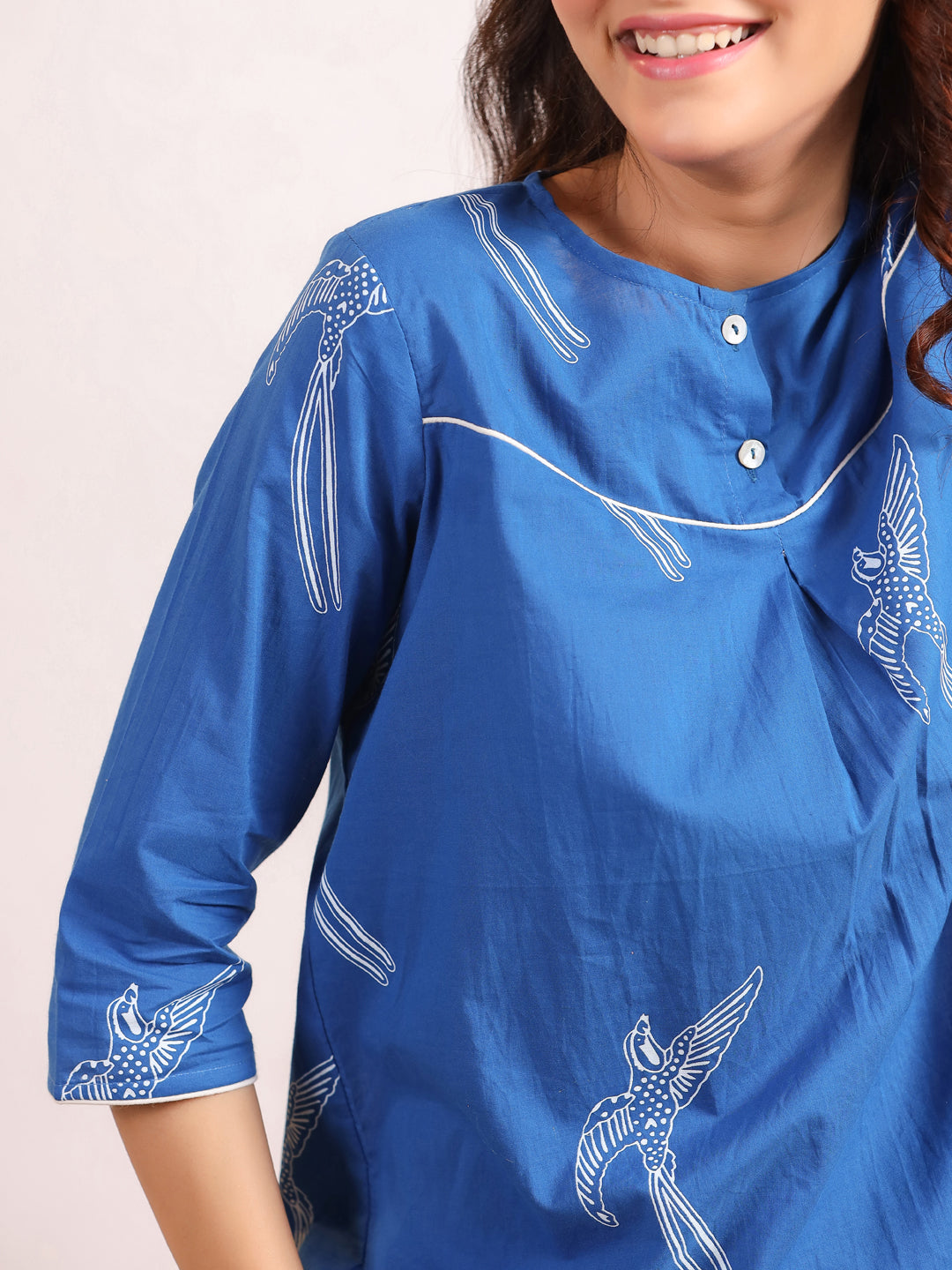 Blue bird print Cotton Printed Night Suit Set with Pajama