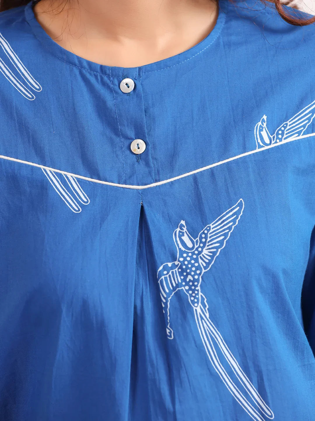 Blue bird print Cotton Printed Night Suit Set with Pajama - SanskrutiHomes