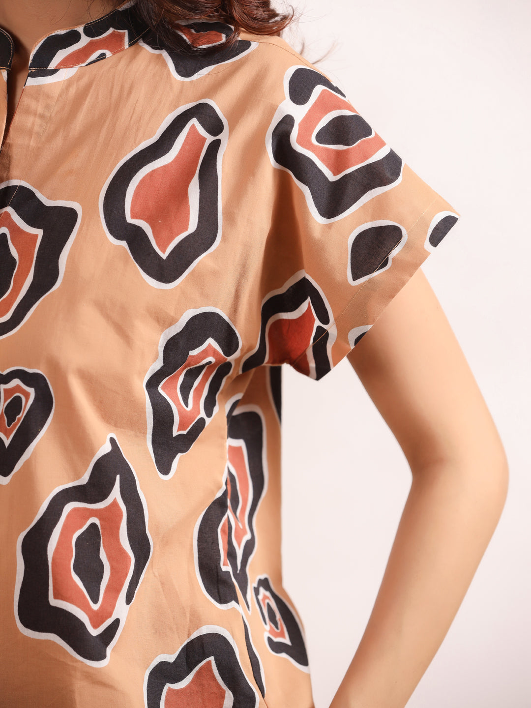 Brown Printed Shirt & Shorts Night Suit Set