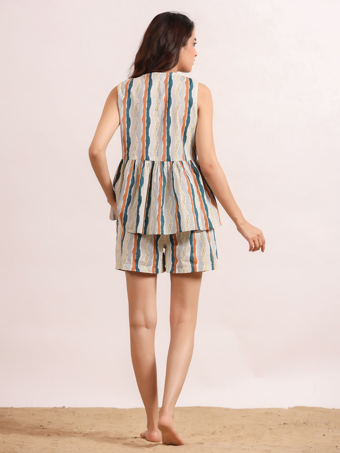 Women's Pure Cotton Multi Colour Striped Print Night suits