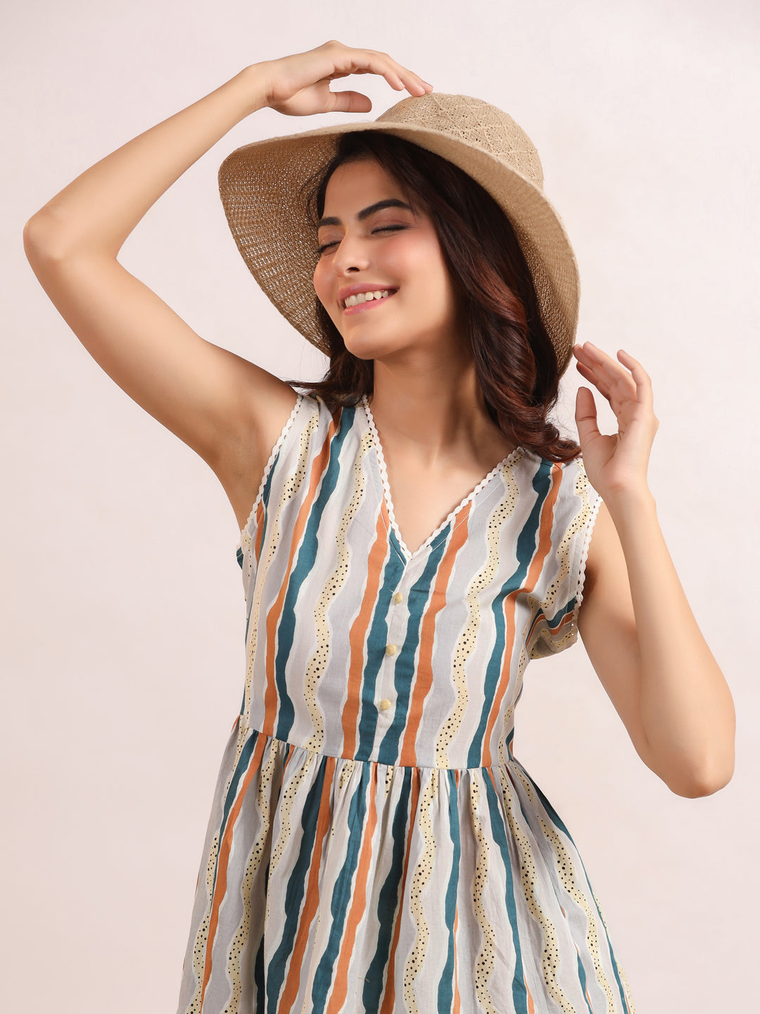 Women's Pure Cotton Multi Colour Striped Print Night suits