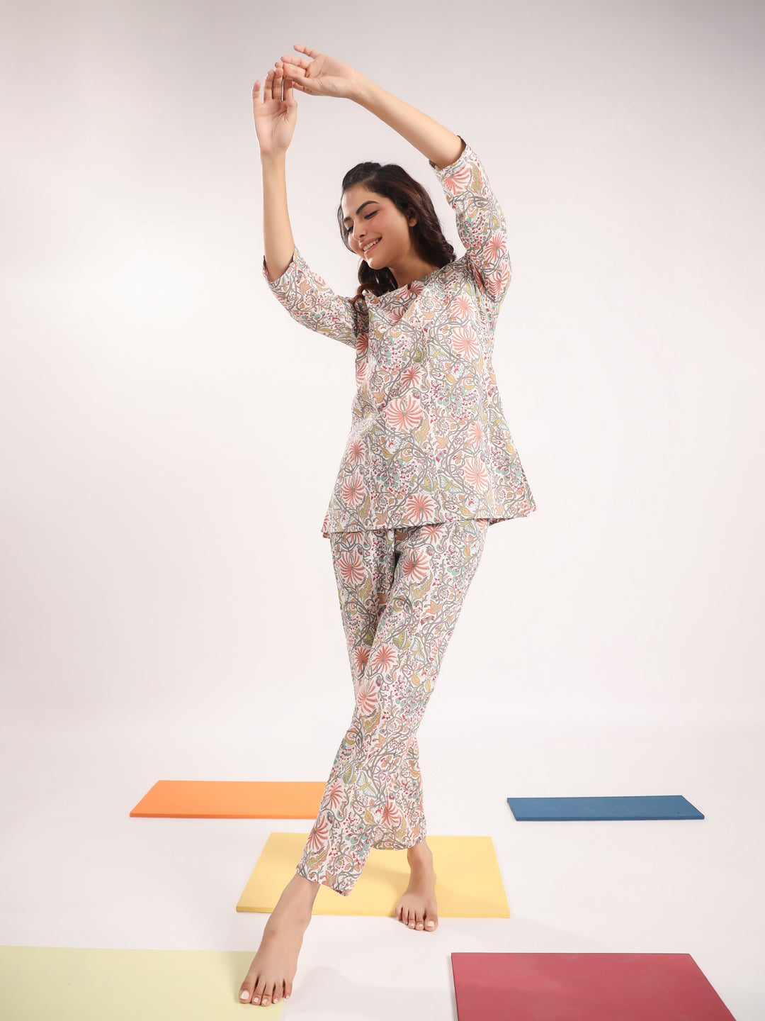 Women's Pure Cotton Off White Conversational Print Night suits