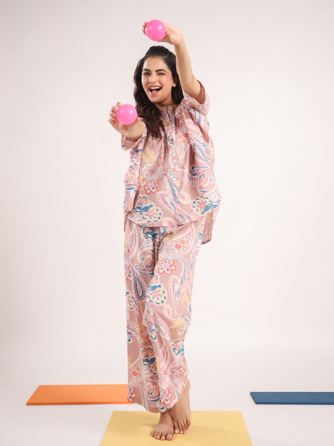Women's Pure Cotton Pink Ethnic Motifs Print Night suits
