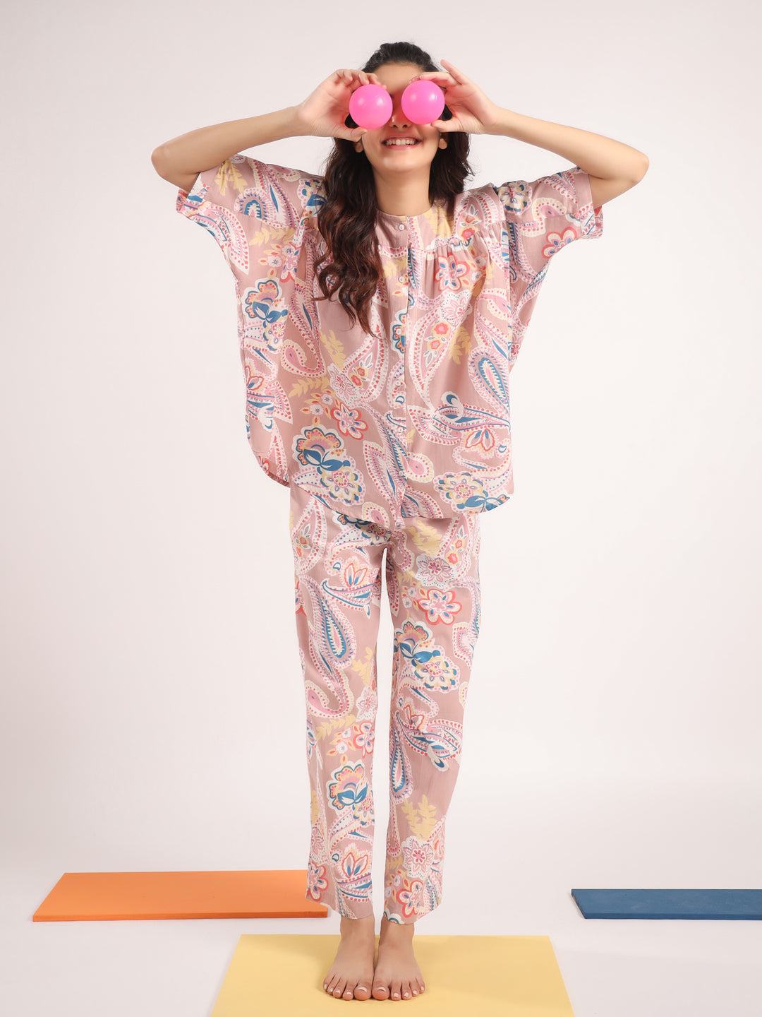 Women's Pure Cotton Pink Ethnic Motifs Print Night suits