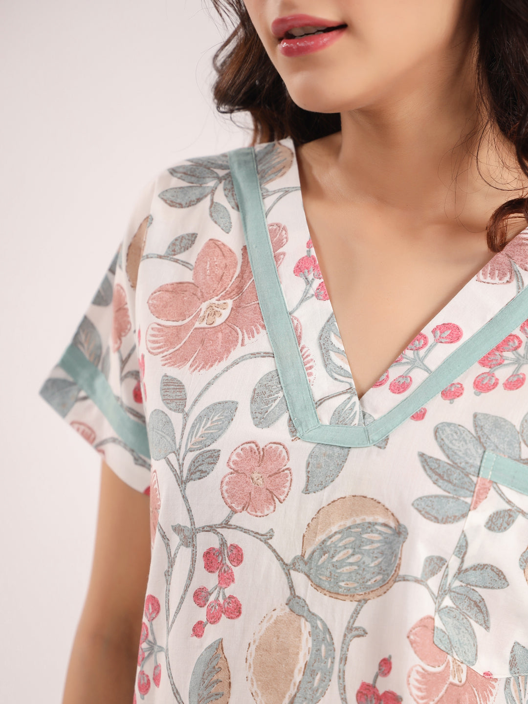 Floral Cotton Night Suit With Shorts