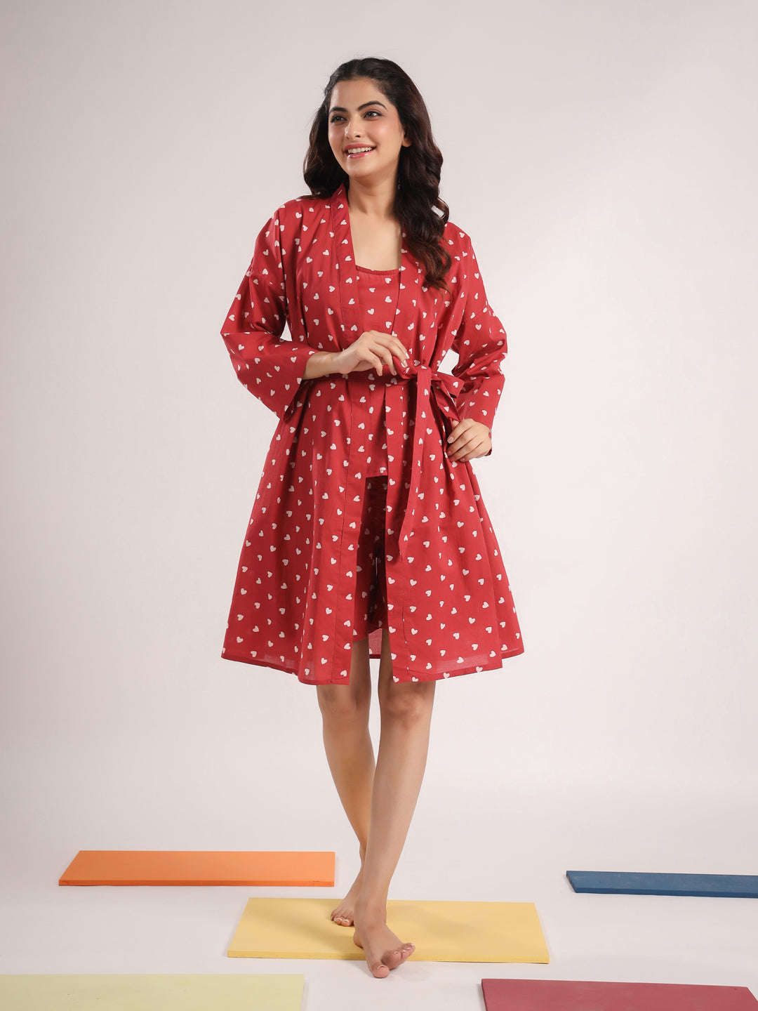 Berry Heart Cotton Valentine Night Suit 4 Pc Set