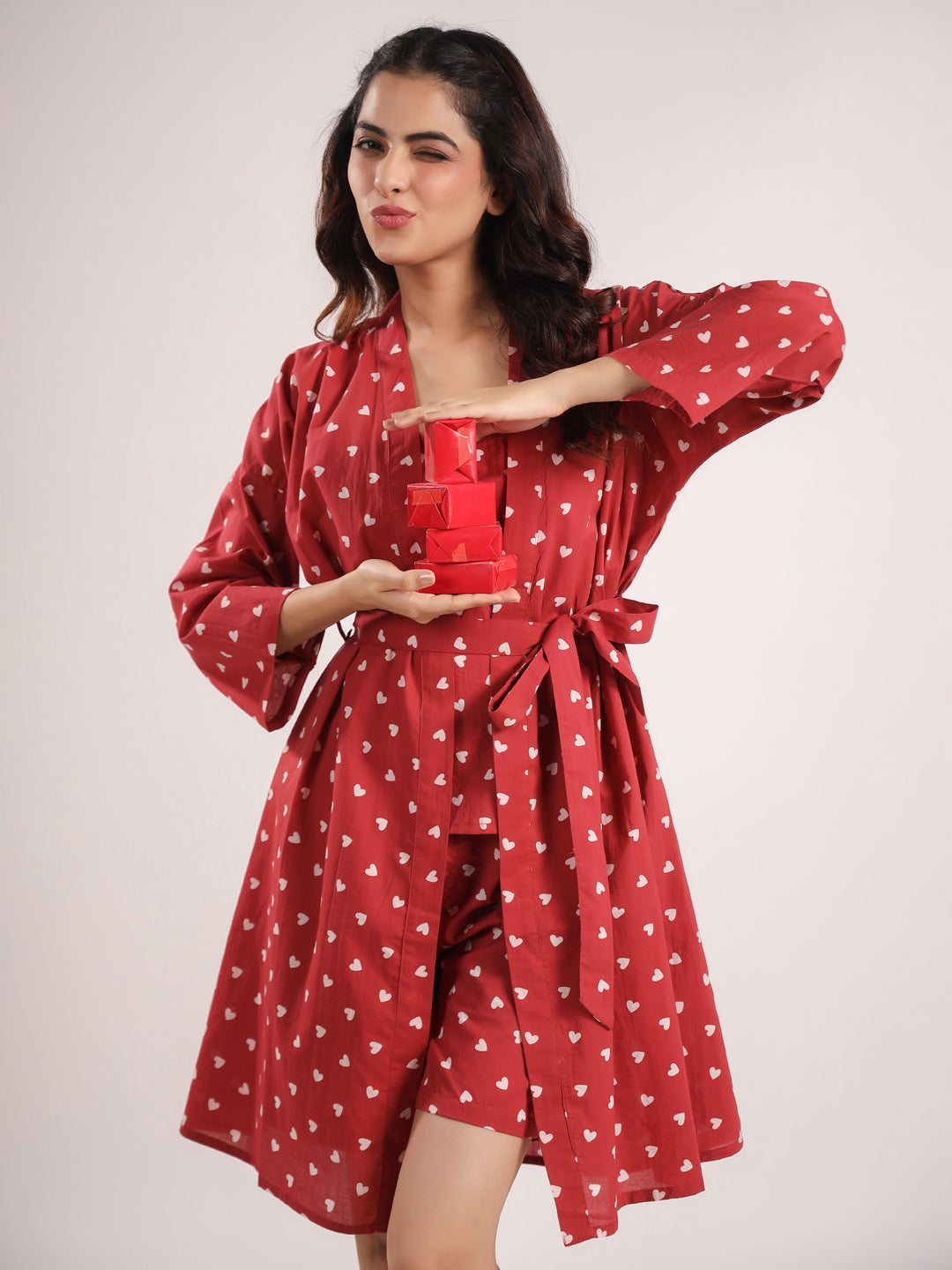 Berry Heart Cotton Valentine Night Suit 4 Pc Set