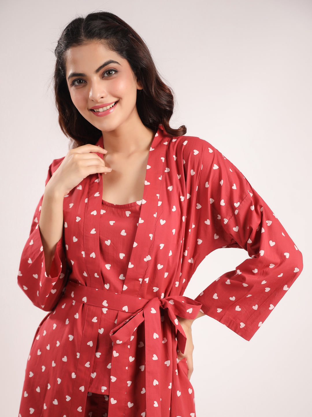 Berry Heart Cotton Valentine Night Suit 4 Pc Set