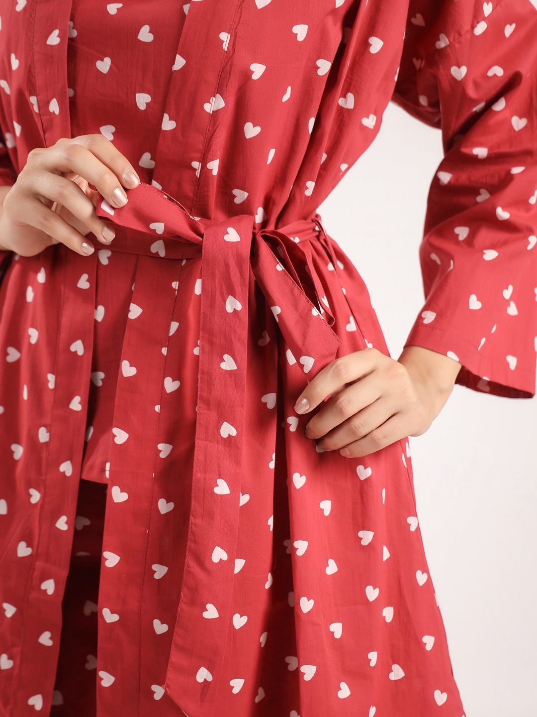 Berry Heart Cotton Valentine Night Suit 4 Pc Set