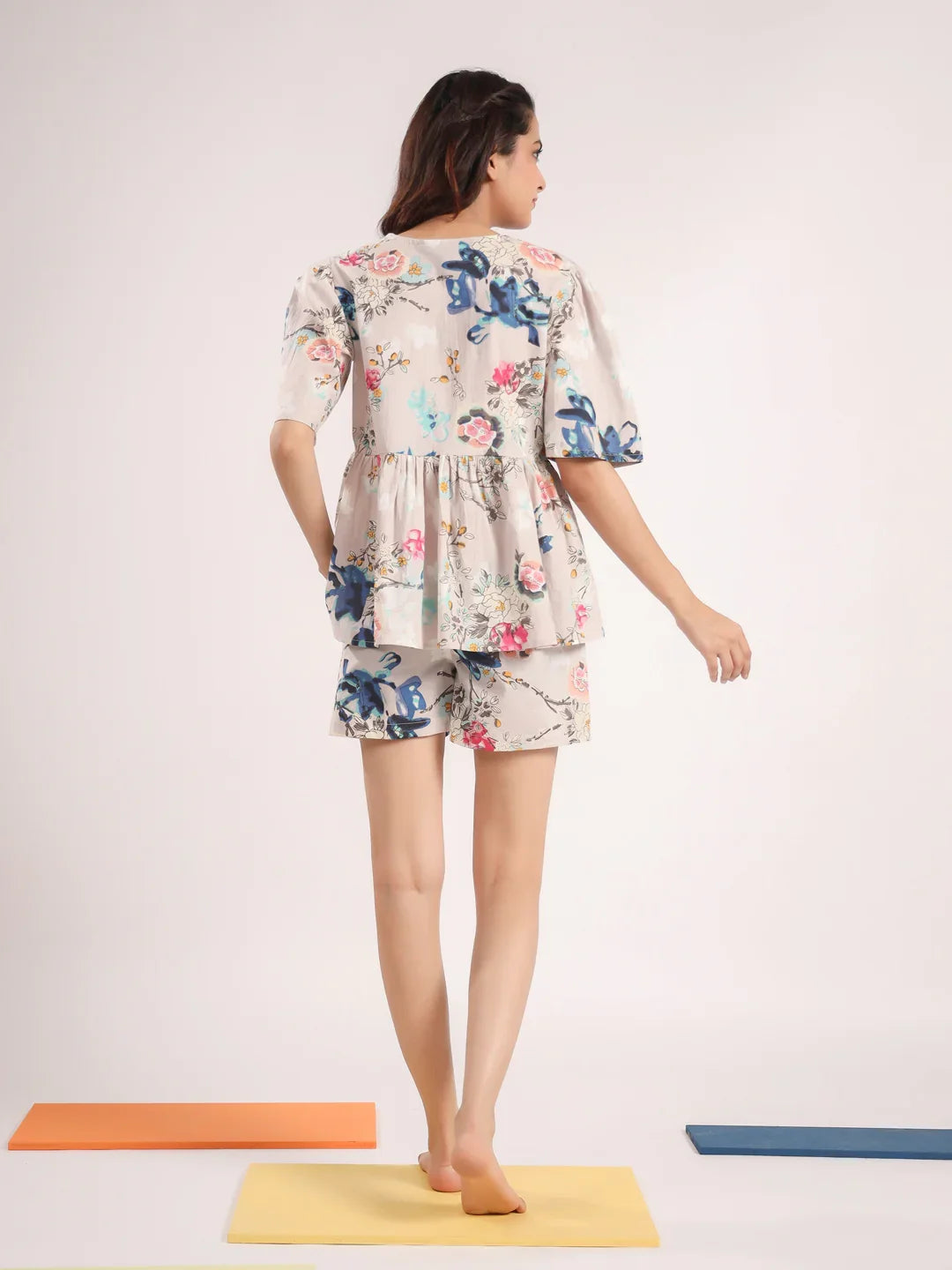 NUDE PEPLUM SHORT SET - SanskrutiHomes
