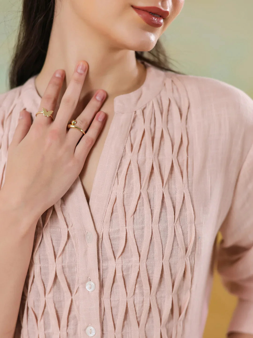 Pink Round Neck Solid Dress for Women - SanskrutiHomes