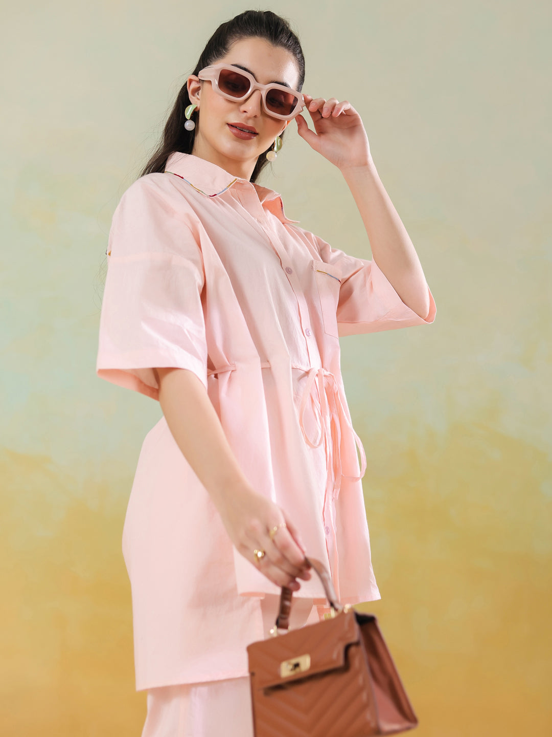 Peach Color Solid Co-ords Set for Women and Girls