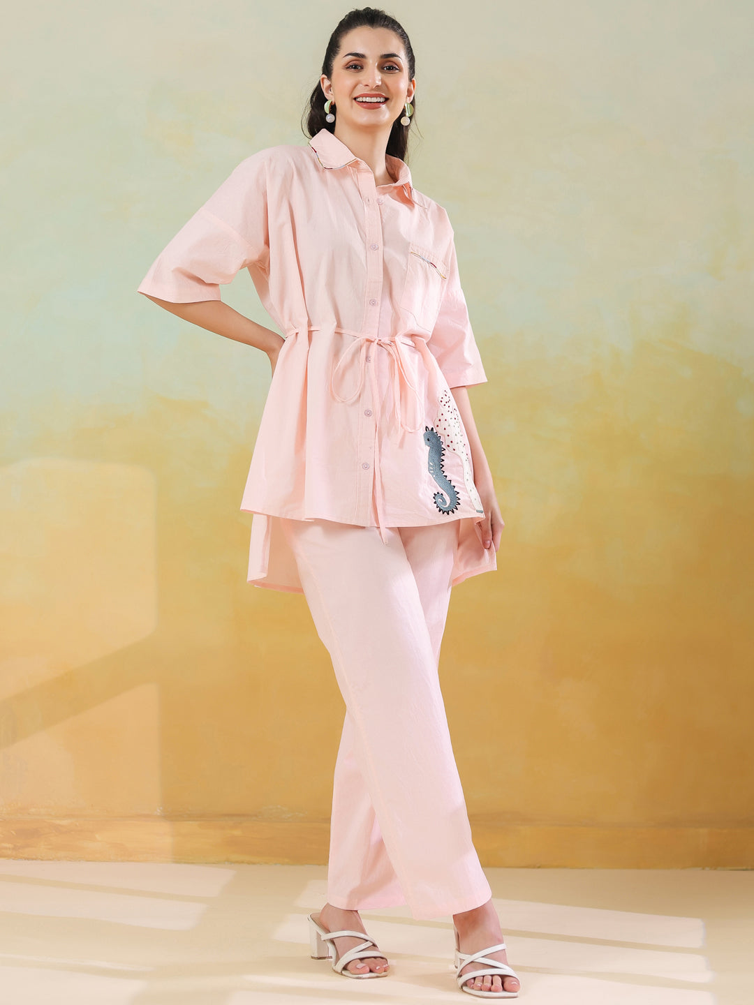 Peach Color Solid Co-ords Set for Women and Girls