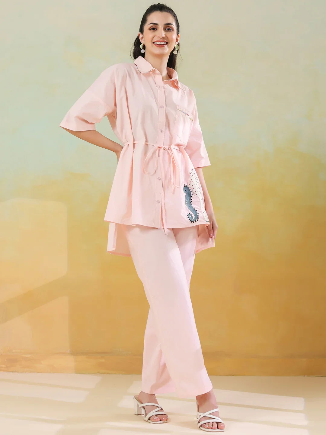 Peach Color Solid Co-ords Set for Women and Girls - SanskrutiHomes